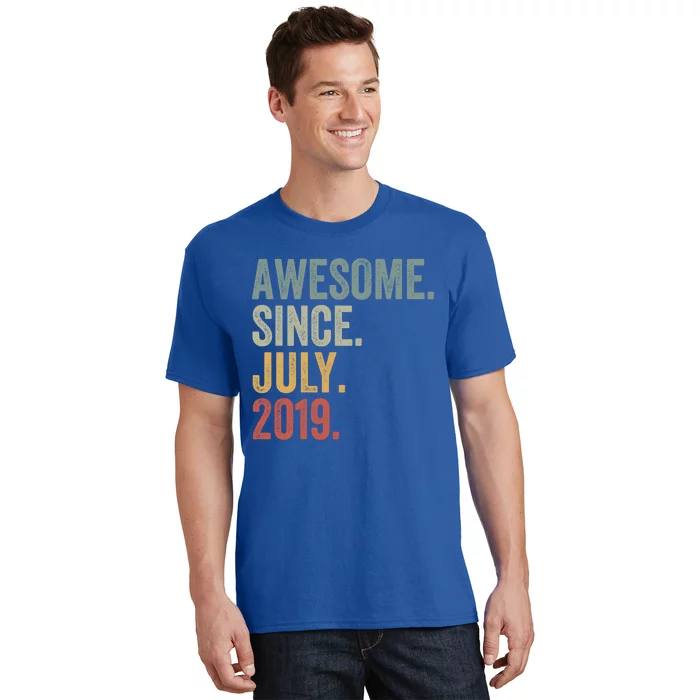 4 Year Old Awesome Since July 2019 4th Birthday Gift Great Gift T-Shirt