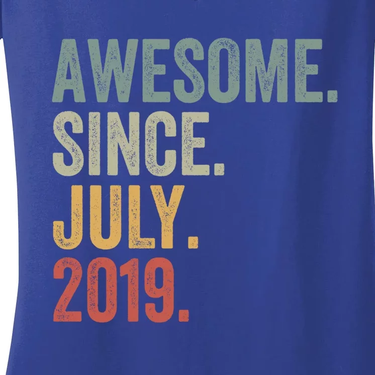 4 Year Old Awesome Since July 2019 4th Birthday Gift Great Gift Women's V-Neck T-Shirt