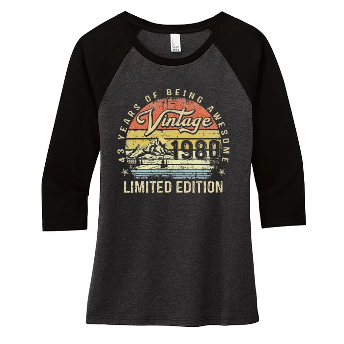 43 Year Old Gifts Vintage 1980 Limited Edition 43th Birthday Women's Tri-Blend 3/4-Sleeve Raglan Shirt