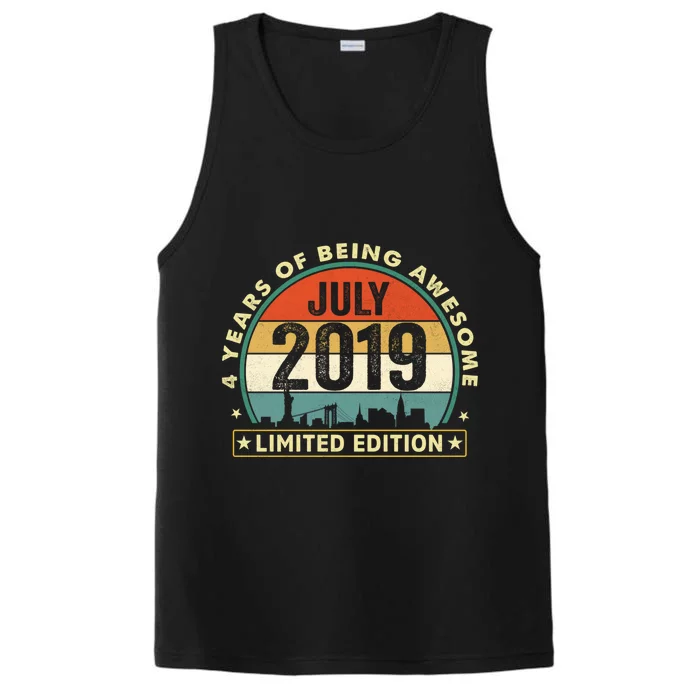 4 Years Old Vintage July 2019 Funny Gift 4th Birthday Gift Performance Tank