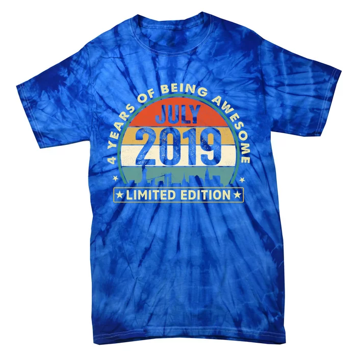 4 Years Old Vintage July 2019 Funny Gift 4th Birthday Gift Tie-Dye T-Shirt