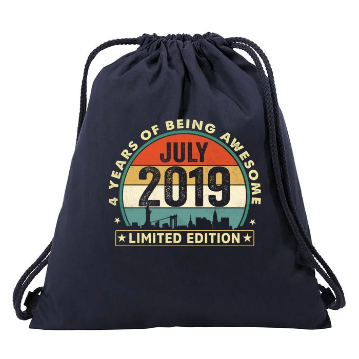 4 Years Old Vintage July 2019 Funny Gift 4th Birthday Gift Drawstring Bag