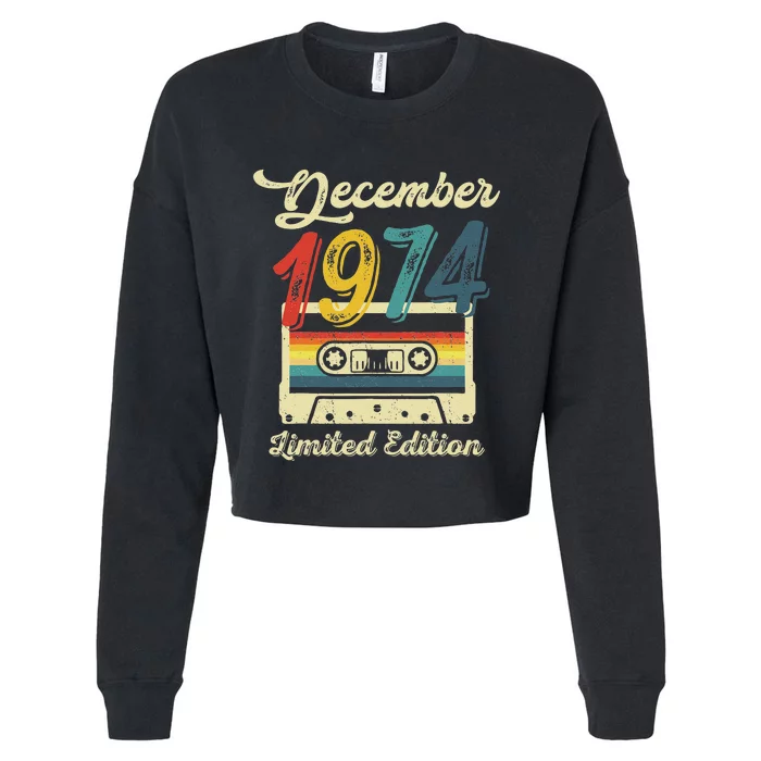 48 Years Old Gift Retro December 1974 Cassette 48th Birthday Cropped Pullover Crew