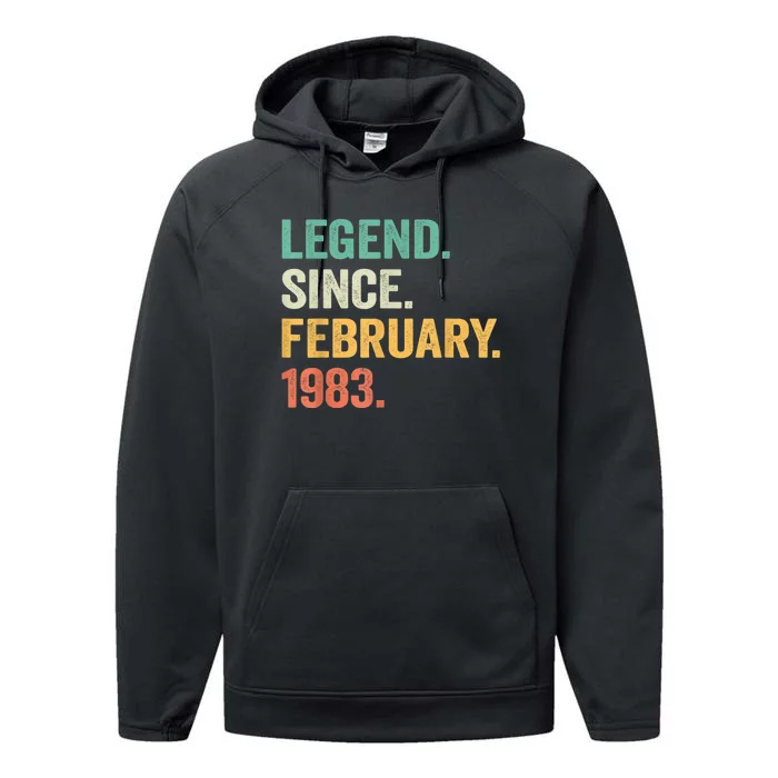 40 Years Old Gifts Legend Since February 1983 40th Birthday Performance Fleece Hoodie