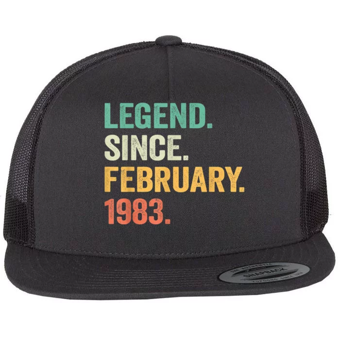 40 Years Old Gifts Legend Since February 1983 40th Birthday Flat Bill Trucker Hat