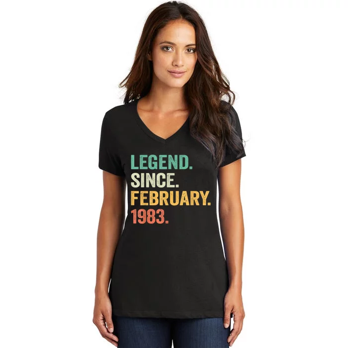 40 Years Old Gifts Legend Since February 1983 40th Birthday Women's V-Neck T-Shirt