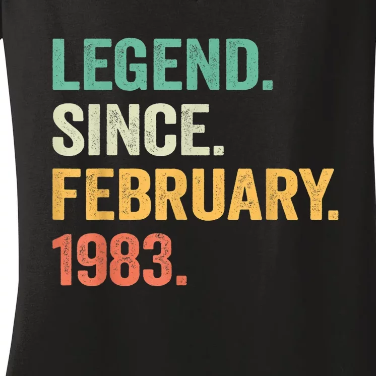 40 Years Old Gifts Legend Since February 1983 40th Birthday Women's V-Neck T-Shirt