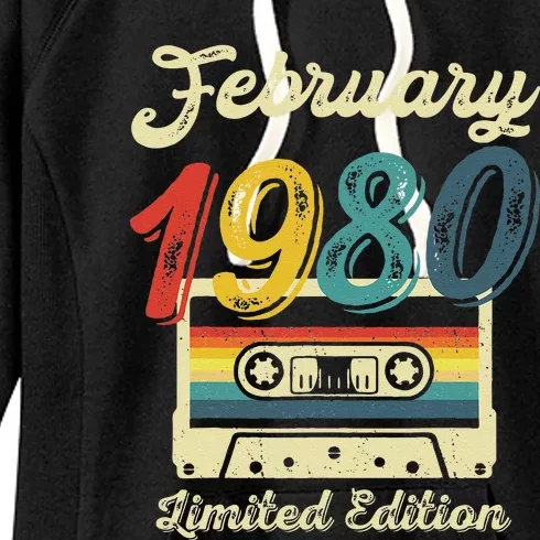 43 Years Old Gift Retro February 1980 Cassette 43rd Birthday Women's Fleece Hoodie