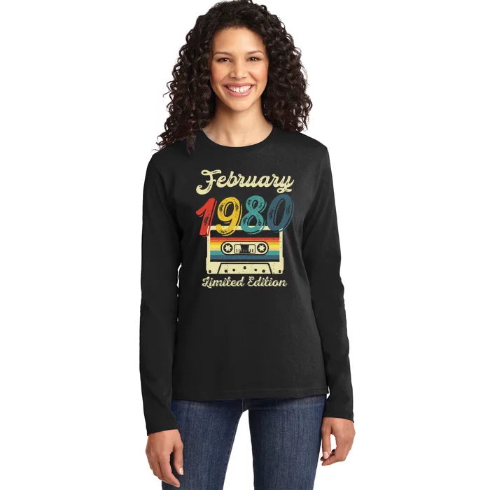 43 Years Old Gift Retro February 1980 Cassette 43rd Birthday Ladies Long Sleeve Shirt