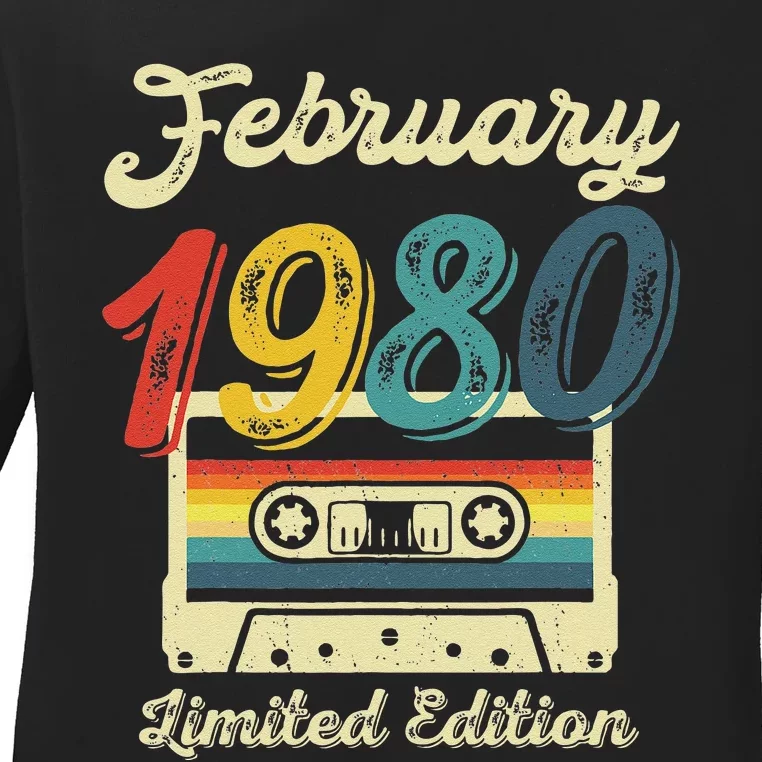 43 Years Old Gift Retro February 1980 Cassette 43rd Birthday Ladies Long Sleeve Shirt