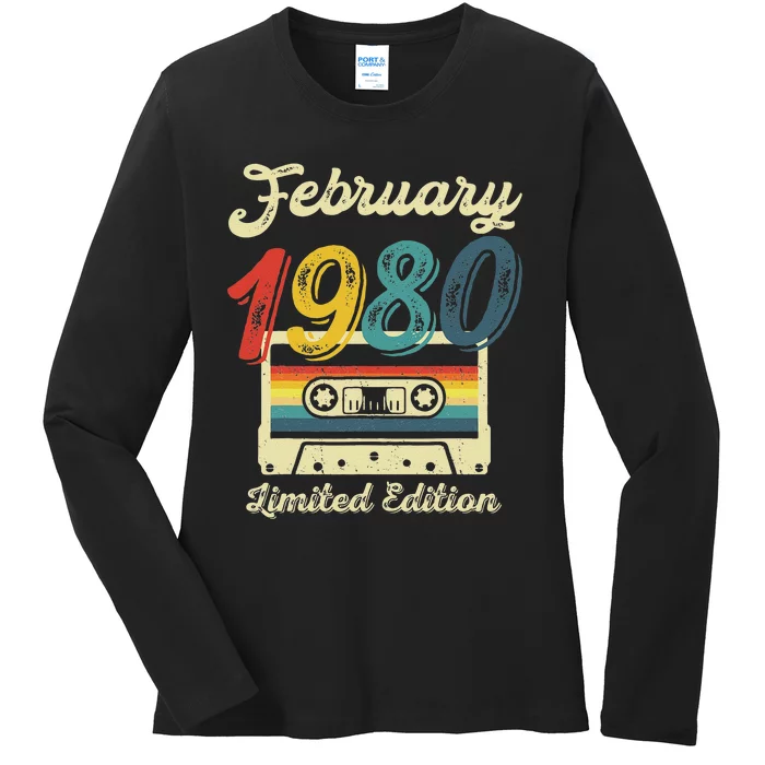 43 Years Old Gift Retro February 1980 Cassette 43rd Birthday Ladies Long Sleeve Shirt