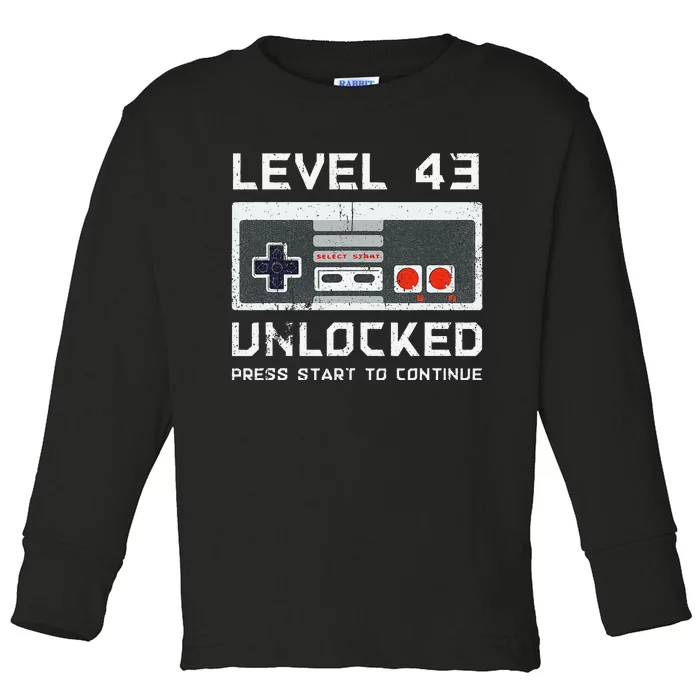 43 Year Old FortyThree Birthday Gift Level 43 Unlocked Game Toddler Long Sleeve Shirt