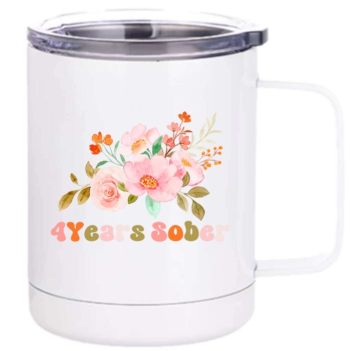 4 Years Sober Gift Sober Anniversary Gift Sobriety Gift Recovery Soberversary Front & Back 12oz Stainless Steel Tumbler Cup