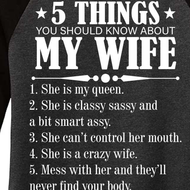 5 Things You Should Know About My Wife Funny Women's Tri-Blend 3/4-Sleeve Raglan Shirt