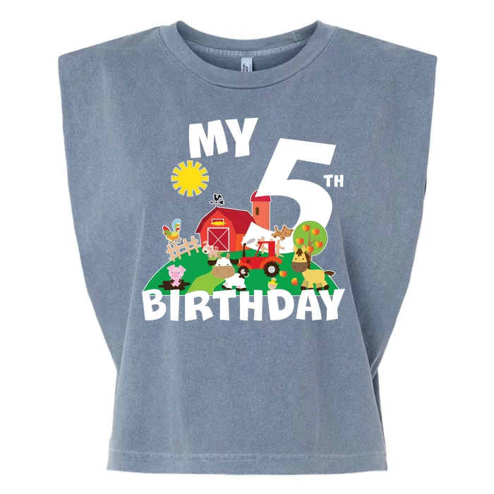 5 Year Old Farm My 5th Birthday Garment-Dyed Women's Muscle Tee