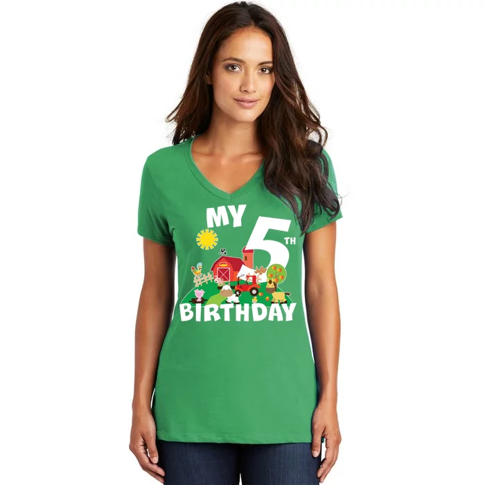 5 Year Old Farm My 5th Birthday Women's V-Neck T-Shirt