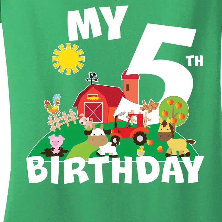 5 Year Old Farm My 5th Birthday Women's V-Neck T-Shirt