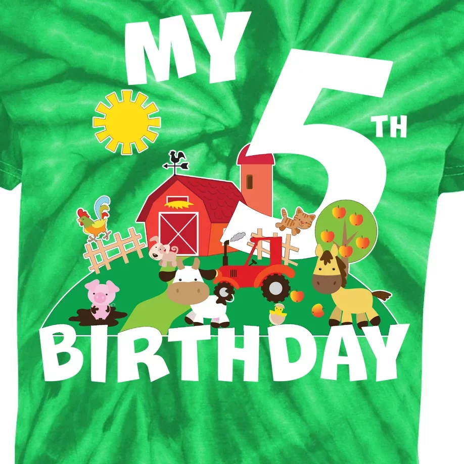 5 Year Old Farm My 5th Birthday Kids Tie-Dye T-Shirt