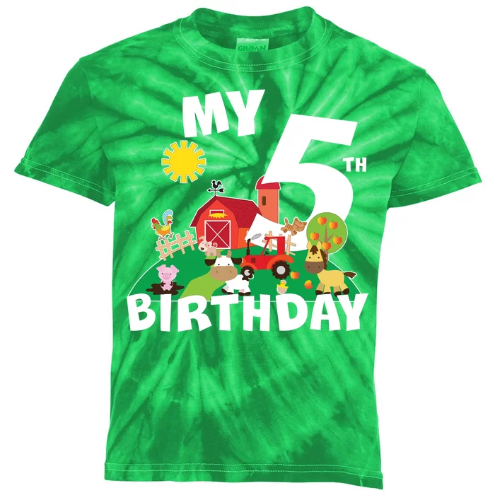 5 Year Old Farm My 5th Birthday Kids Tie-Dye T-Shirt