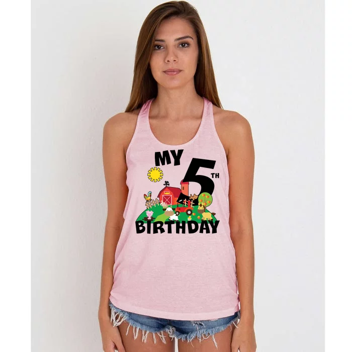 5 Year Old Farm My 5th Birthday Women's Knotted Racerback Tank