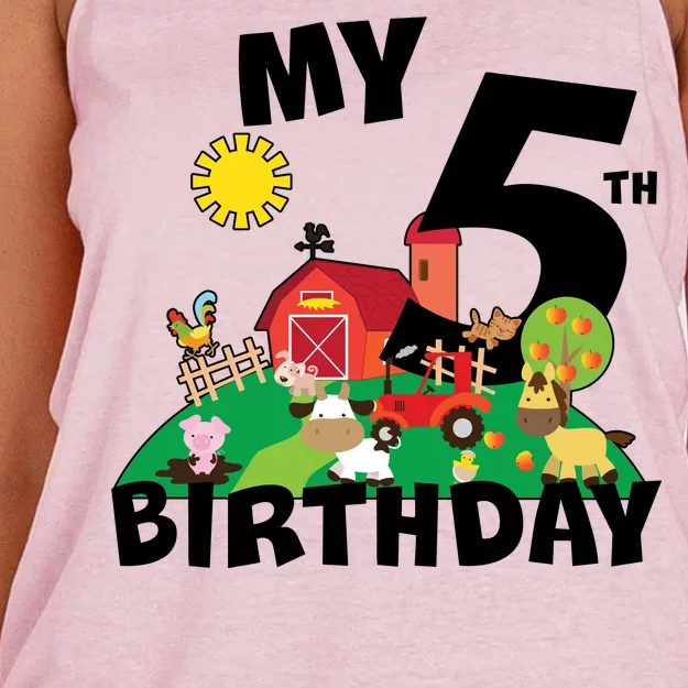 5 Year Old Farm My 5th Birthday Women's Knotted Racerback Tank