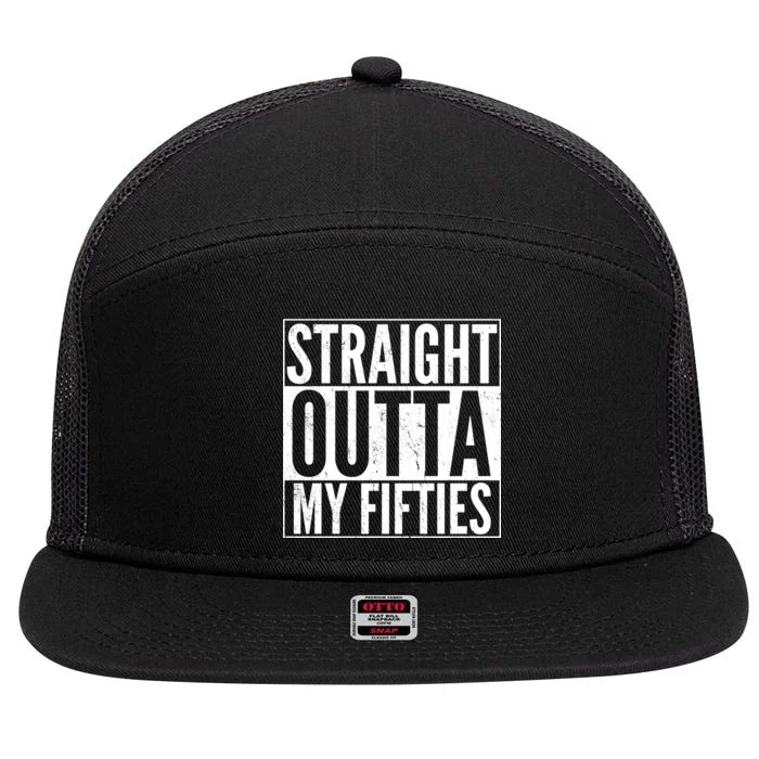 50th Birthday - Straight Outta My Fifties 7 Panel Mesh Trucker Snapback Hat