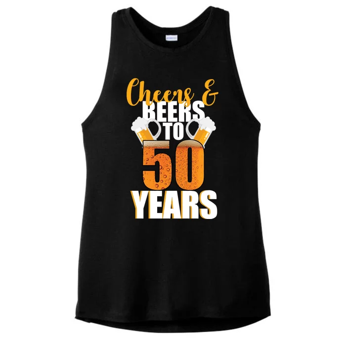 50th Birthday Cheers & Beers To 50 Years Ladies Tri-Blend Wicking Tank