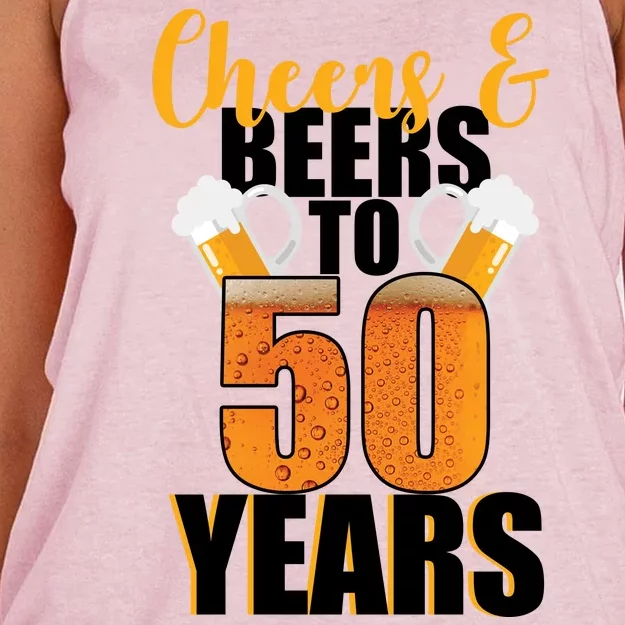 50th Birthday Cheers & Beers To 50 Years Women's Knotted Racerback Tank