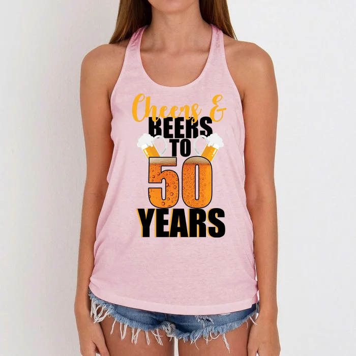 50th Birthday Cheers & Beers To 50 Years Women's Knotted Racerback Tank