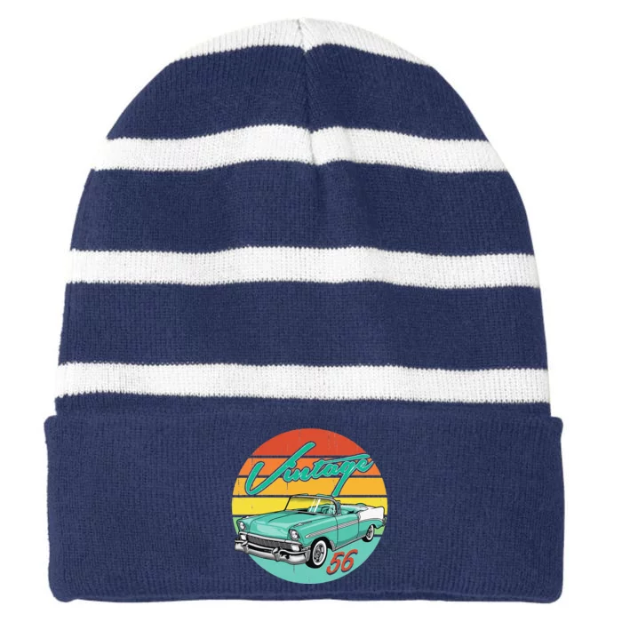 56 1956 Vintage Classic Antique Car Gift Father Day Birthday Striped Beanie with Solid Band