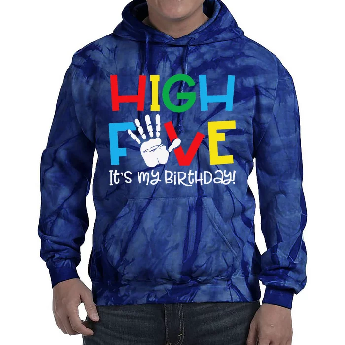 5yr 5th Birthday Funny High Five Its My Birthday Tie Dye Hoodie