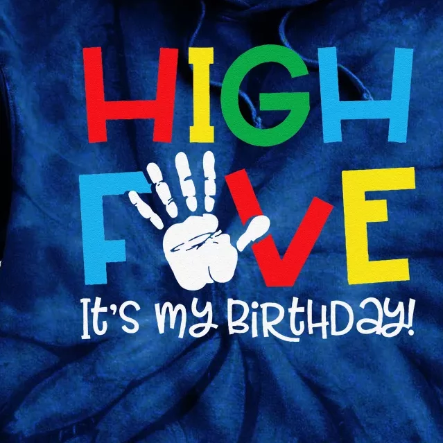 5yr 5th Birthday Funny High Five Its My Birthday Tie Dye Hoodie