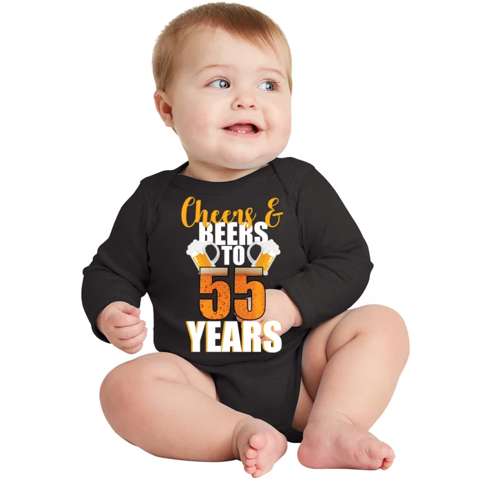 55th Birthday Cheers & Beers To 55 Years Baby Long Sleeve Bodysuit