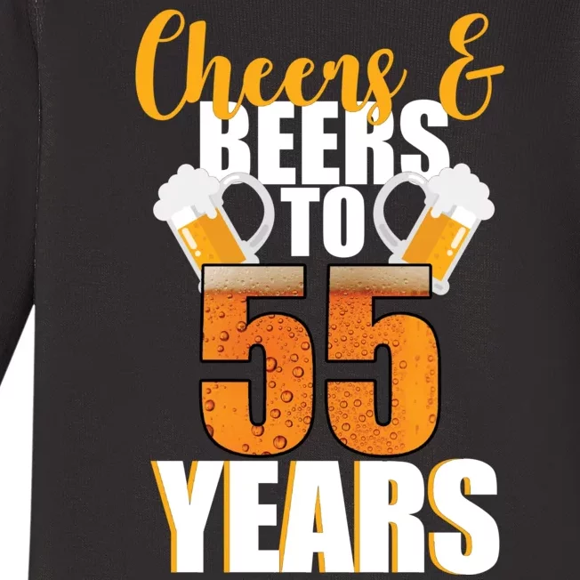 55th Birthday Cheers & Beers To 55 Years Baby Long Sleeve Bodysuit