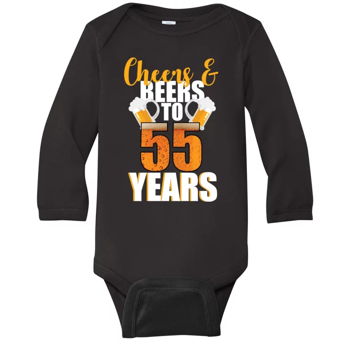 55th Birthday Cheers & Beers To 55 Years Baby Long Sleeve Bodysuit