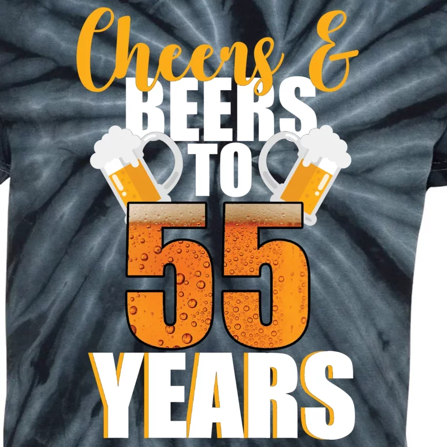 55th Birthday Cheers & Beers To 55 Years Kids Tie-Dye T-Shirt