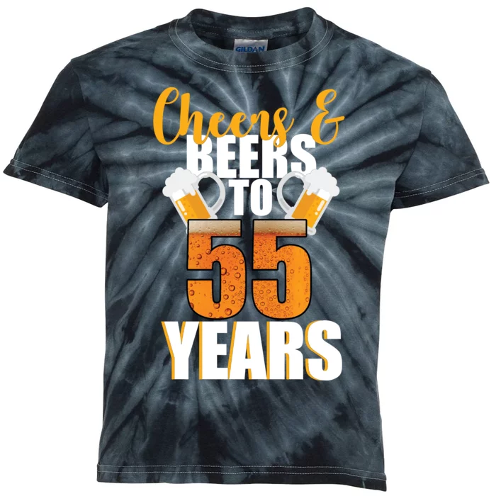 55th Birthday Cheers & Beers To 55 Years Kids Tie-Dye T-Shirt