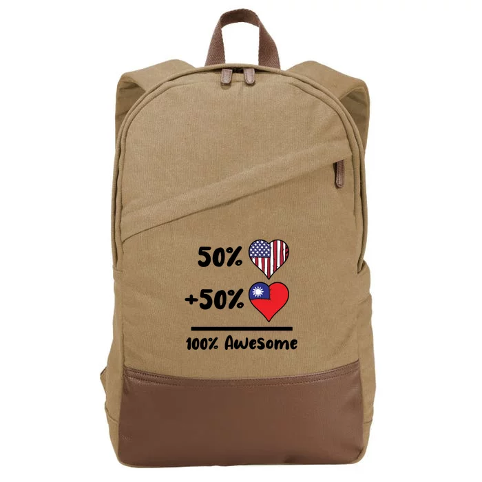 50% American 50% Taiwanese 100% Awesome Taiwan Heart Flag Gift Cotton Canvas Backpack