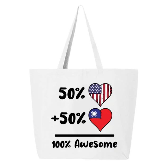 50% American 50% Taiwanese 100% Awesome Taiwan Heart Flag Gift 25L Jumbo Tote