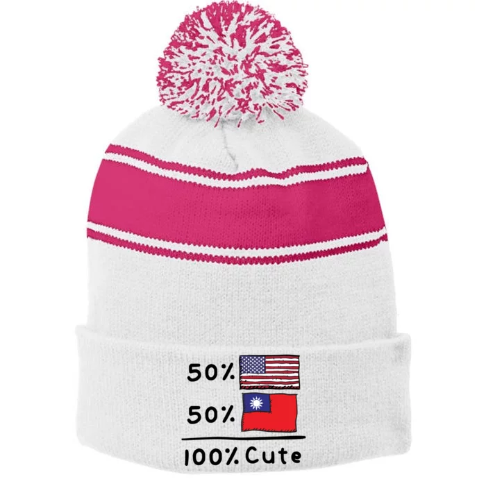 50% American 50% Taiwanese 100% Cute U S Taiwan Flags Great Gift Stripe Pom Pom Beanie