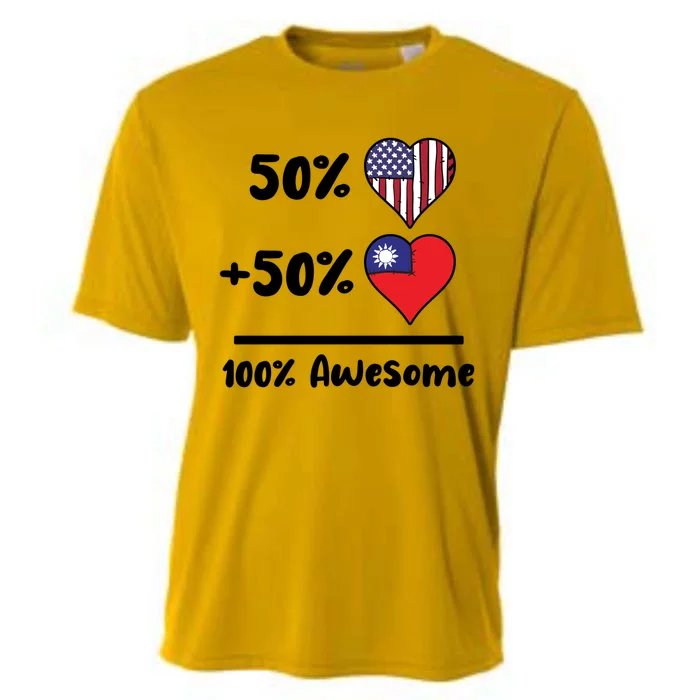 50% American 50% Taiwanese 100% Awesome Taiwan Heart Flag Gift Cooling Performance Crew T-Shirt