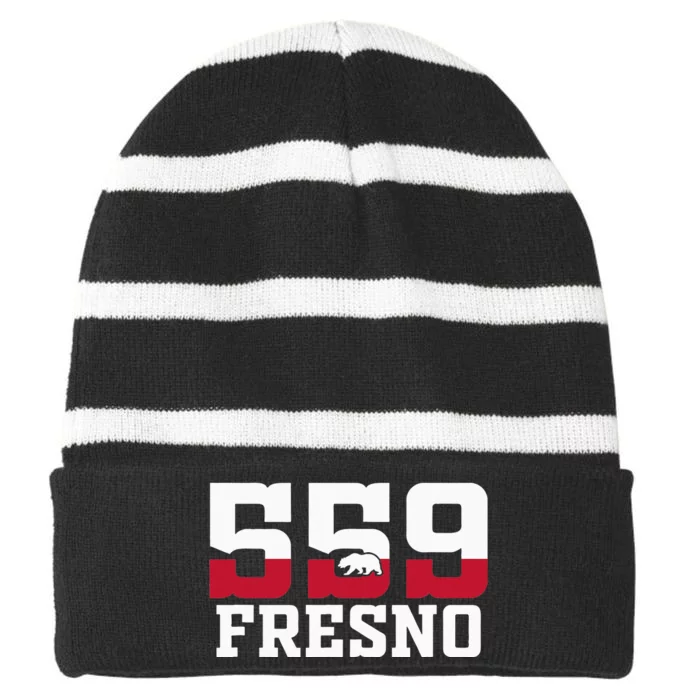 559 Area Code Tee Fresno California Striped Beanie with Solid Band