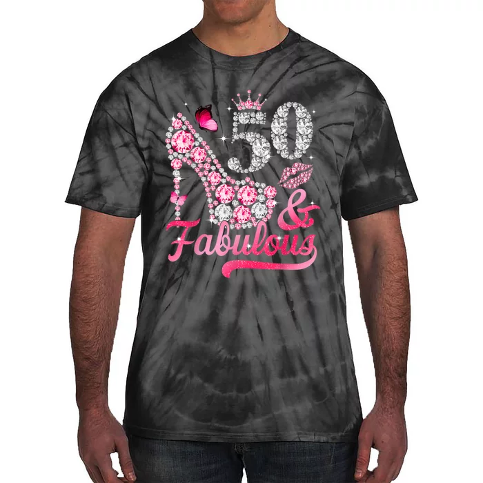 50 And Fabulous High Heel WoM.e.n.s 50th Birthday Tie-Dye T-Shirt