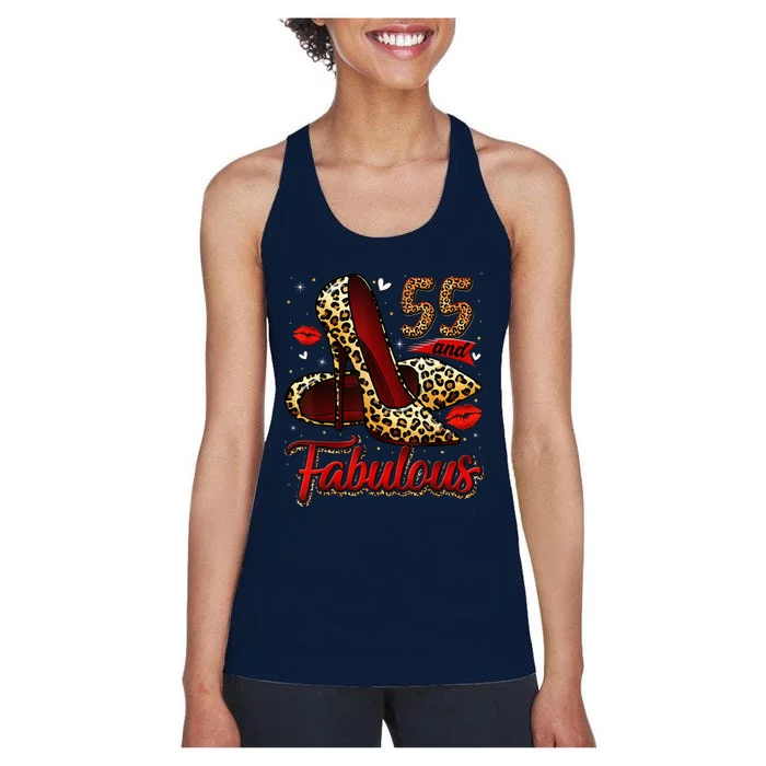 55 and Fabulous High Heels Stepping Into My 55th Birthday Women's Racerback Tank