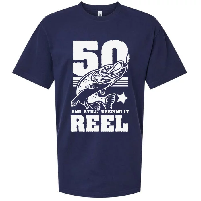 50th Birthday 50 Still Keeping It Reel Fishing Sueded Cloud Jersey T-Shirt