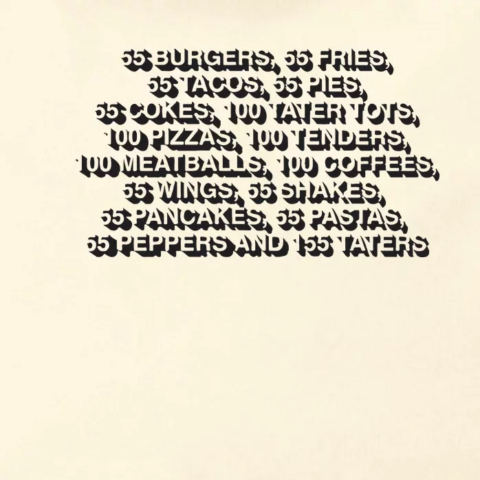 55 Burgers 55 Fries 55 Tacos 55 Pies 55 Cokes Zip Tote Bag