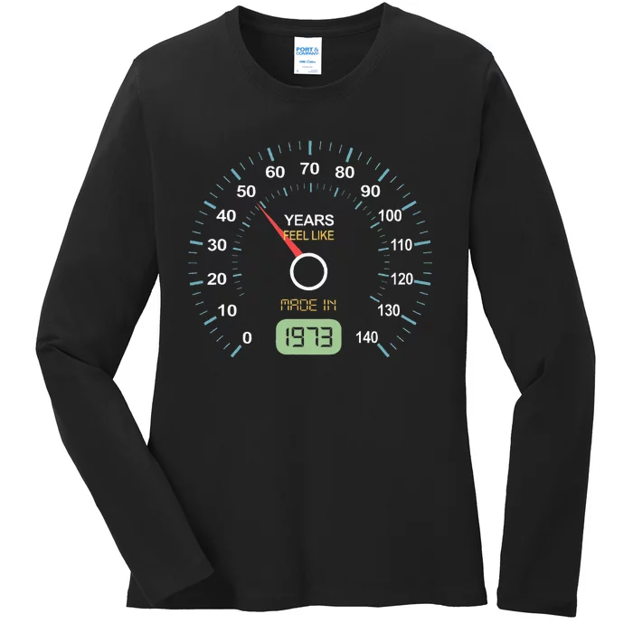 50th Birthday 50th Speedometer Born In 1973 Ladies Long Sleeve Shirt