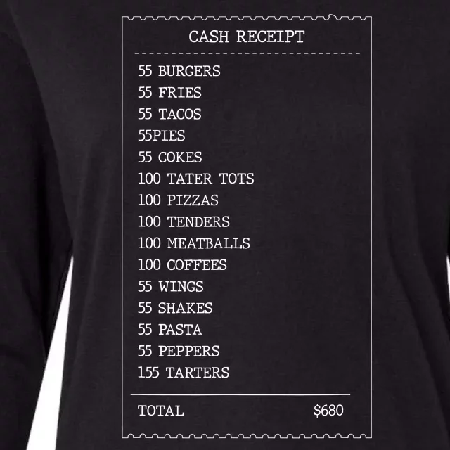 55 Burgers 55 Fries I Think You Should Leave Receipt Design Womens Cotton Relaxed Long Sleeve T-Shirt