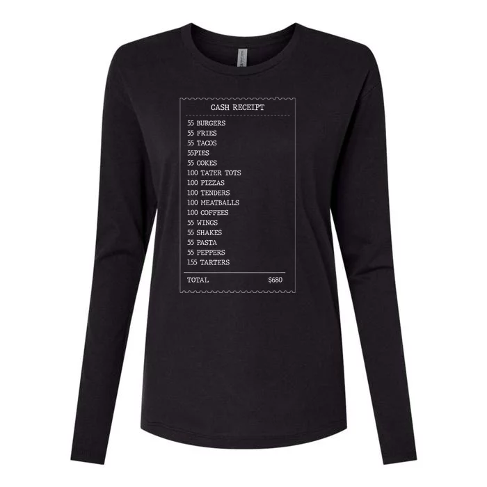 55 Burgers 55 Fries I Think You Should Leave Receipt Design Womens Cotton Relaxed Long Sleeve T-Shirt