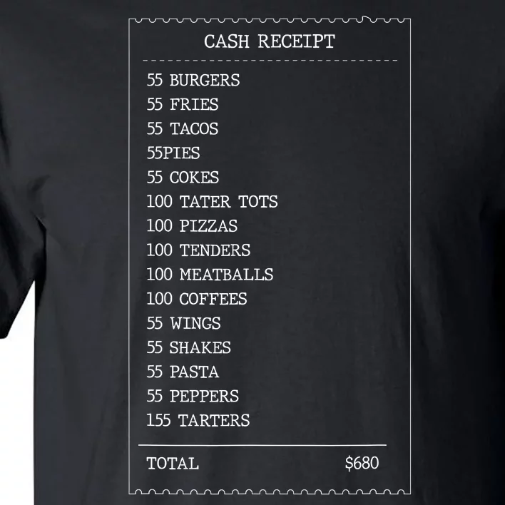 55 Burgers 55 Fries I Think You Should Leave Receipt Design Tall T-Shirt